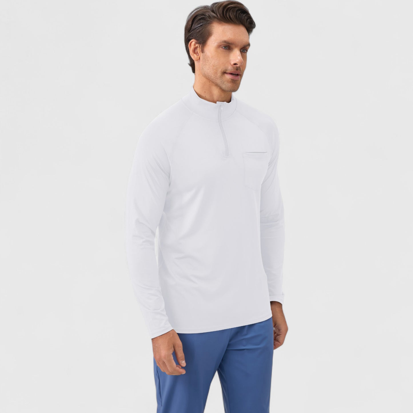 Men's Long Sleeve Quarter-Zip Pullover with Reflective Chest Detail and Slim Fit Design