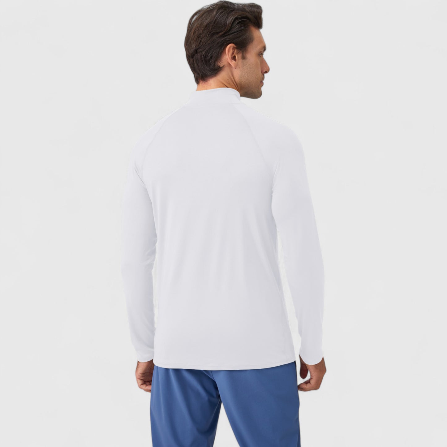 Men's Long Sleeve Quarter-Zip Pullover with Reflective Chest Detail and Slim Fit Design