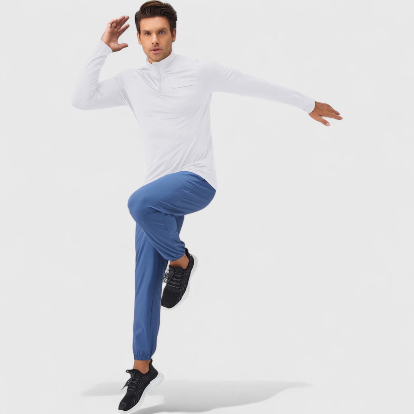 Men's Long Sleeve Quarter-Zip Pullover with Reflective Chest Detail and Slim Fit Design