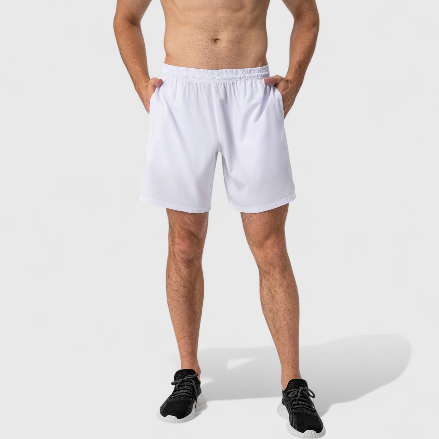 Men's Elastic Waist Athletic Shorts with Above-Knee Length and Relaxed Fit Design