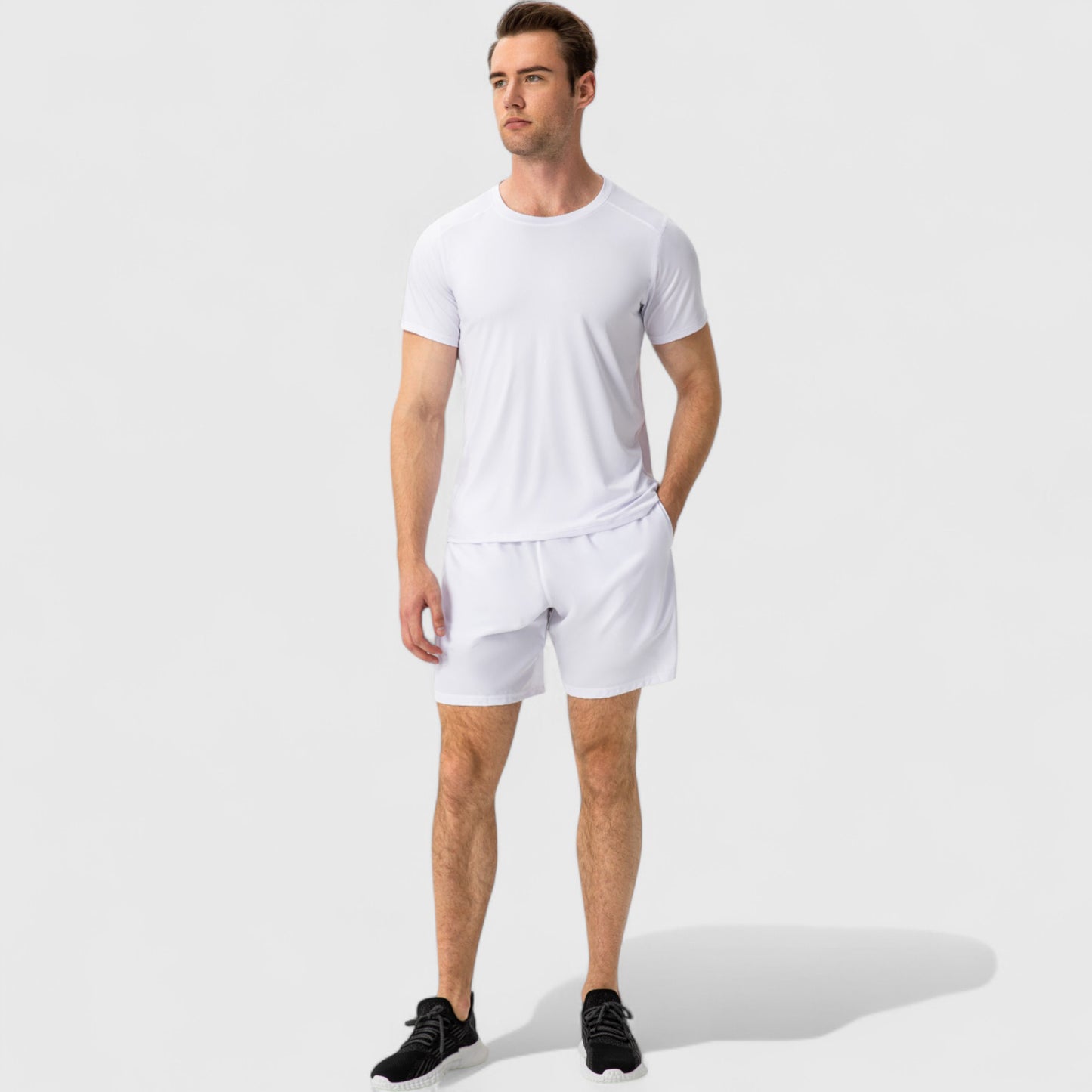 Men's Elastic Waist Athletic Shorts with Above-Knee Length and Relaxed Fit Design