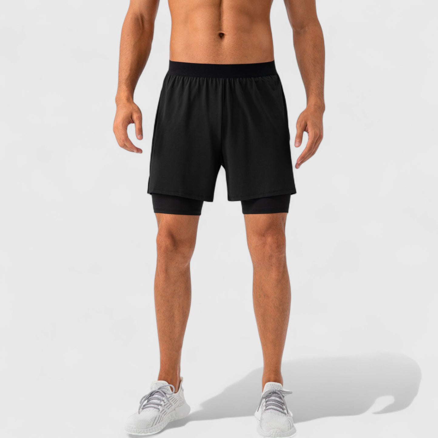 Men's 2-in-1 Training Shorts with Inner Compression Layer and Elastic Waistband