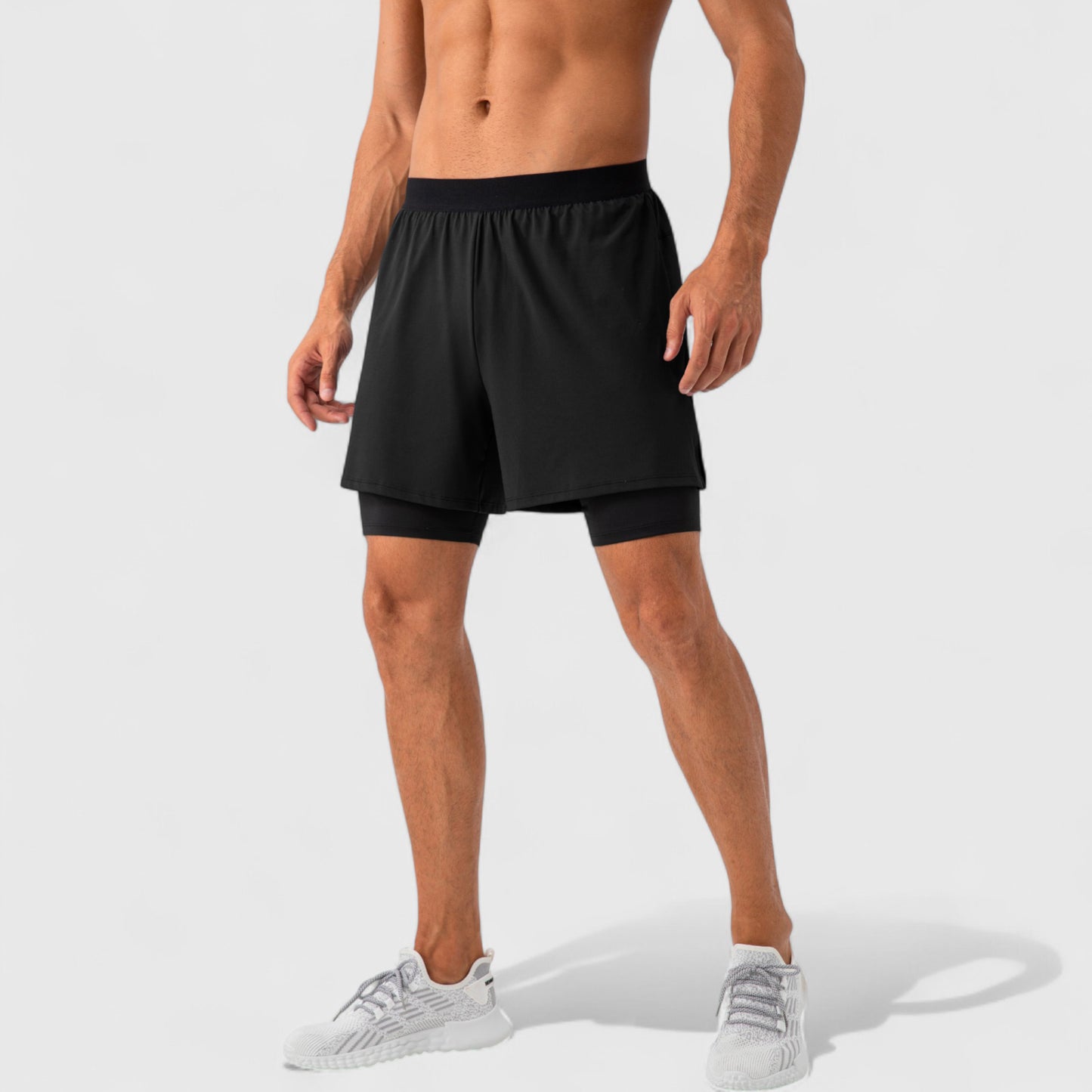 Men's 2-in-1 Training Shorts with Inner Compression Layer and Elastic Waistband