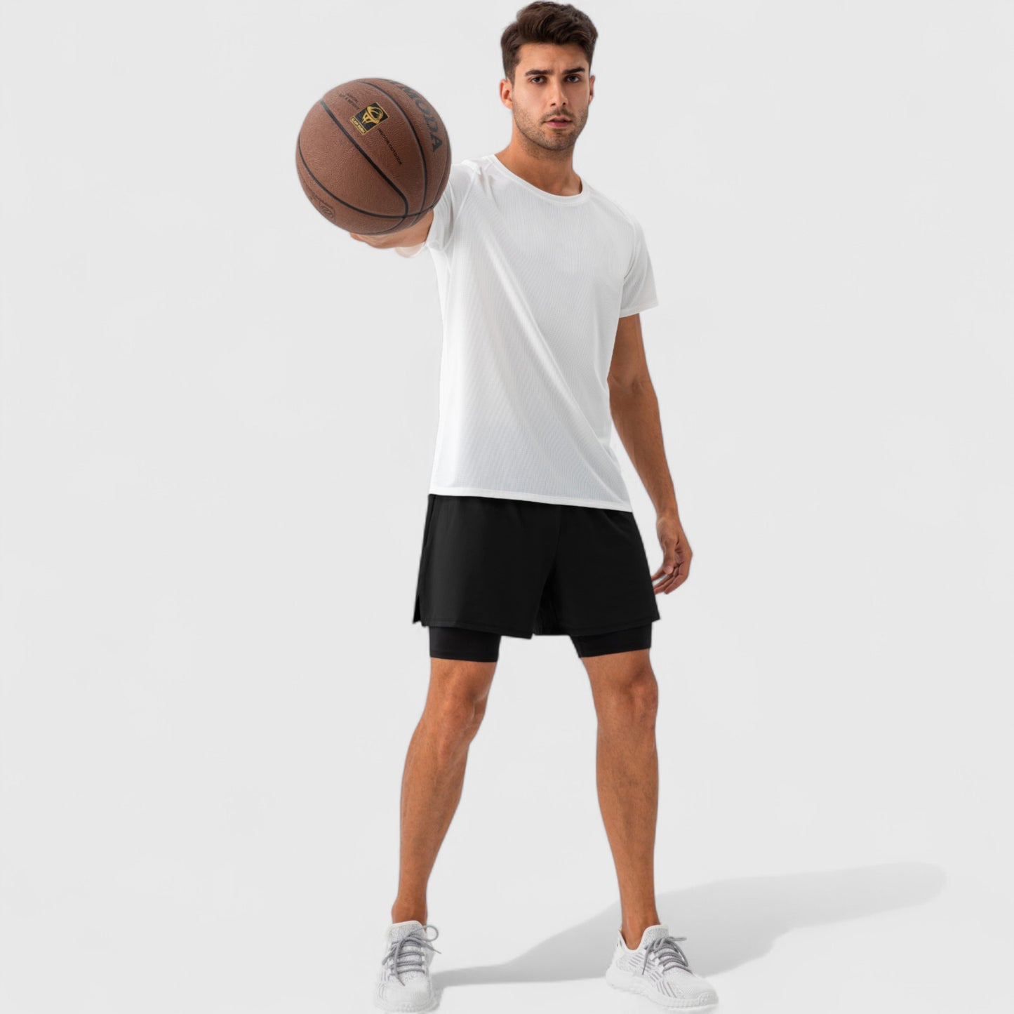 Men's 2-in-1 Training Shorts with Inner Compression Layer and Elastic Waistband