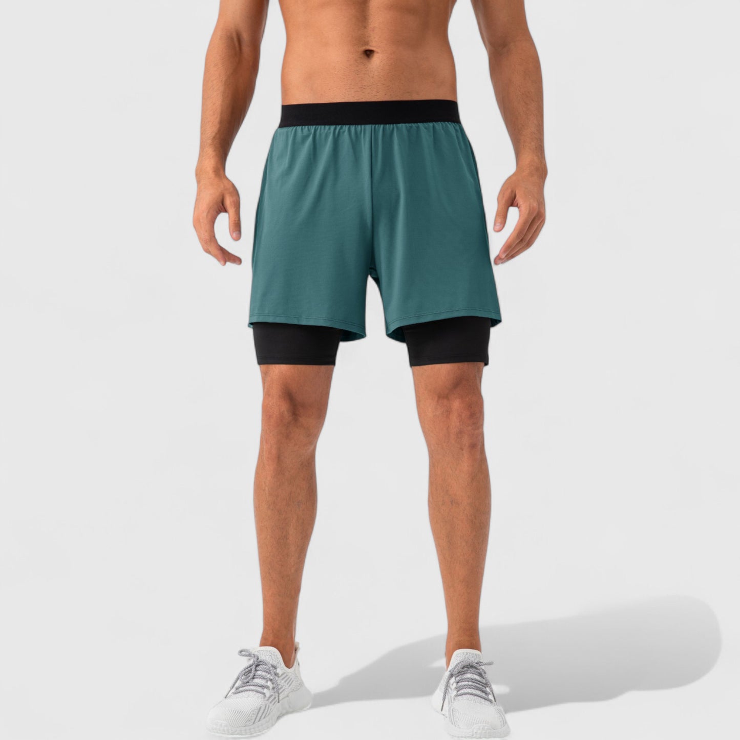 Men's 2-in-1 Training Shorts with Inner Compression Layer and Elastic Waistband