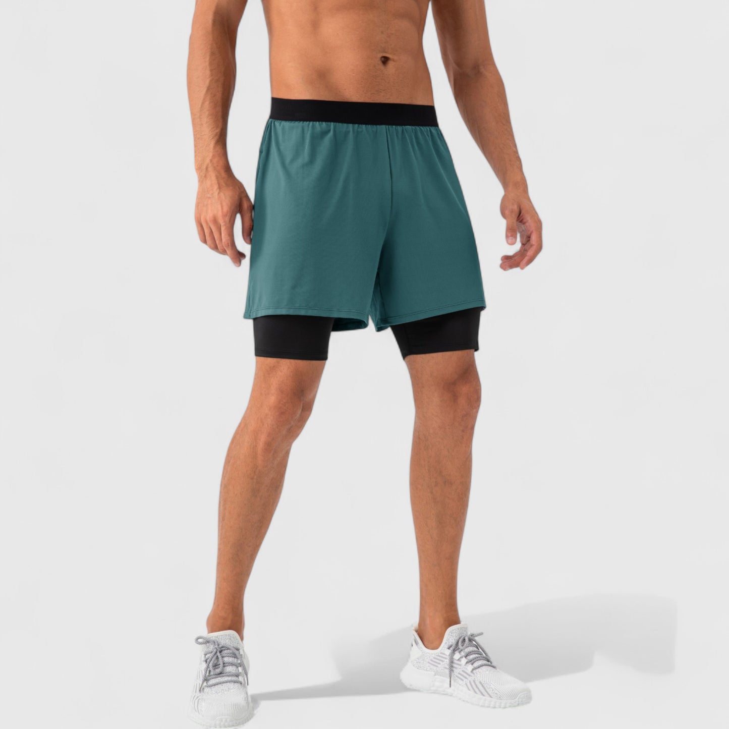 Men's 2-in-1 Training Shorts with Inner Compression Layer and Elastic Waistband