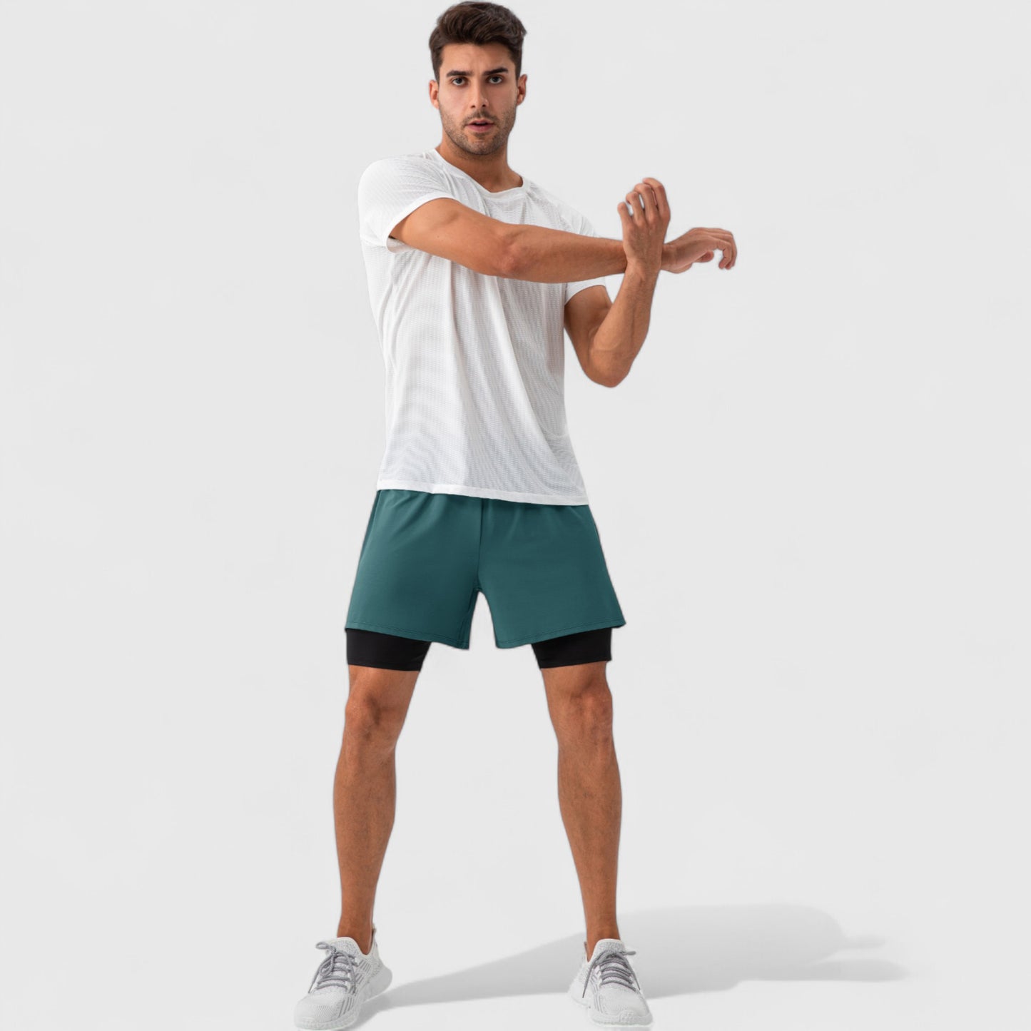 Men's 2-in-1 Training Shorts with Inner Compression Layer and Elastic Waistband