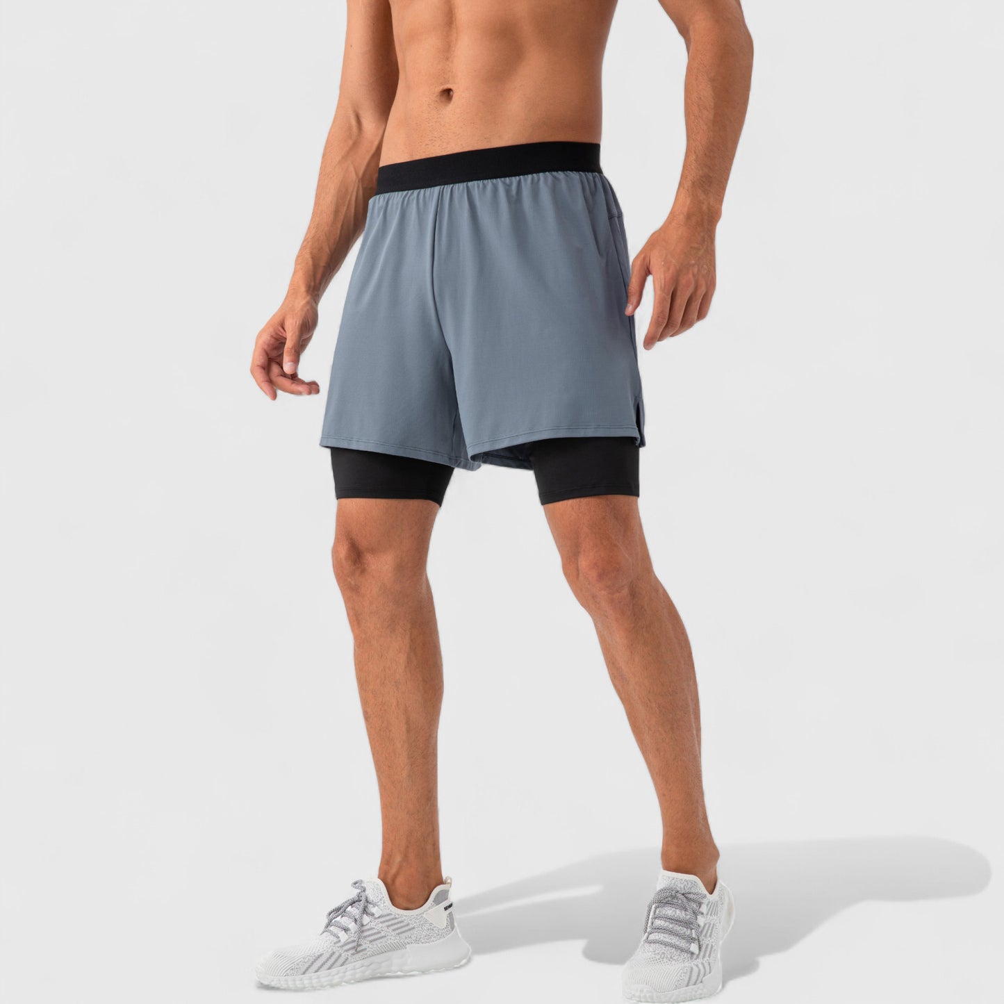 Men's 2-in-1 Training Shorts with Inner Compression Layer and Elastic Waistband