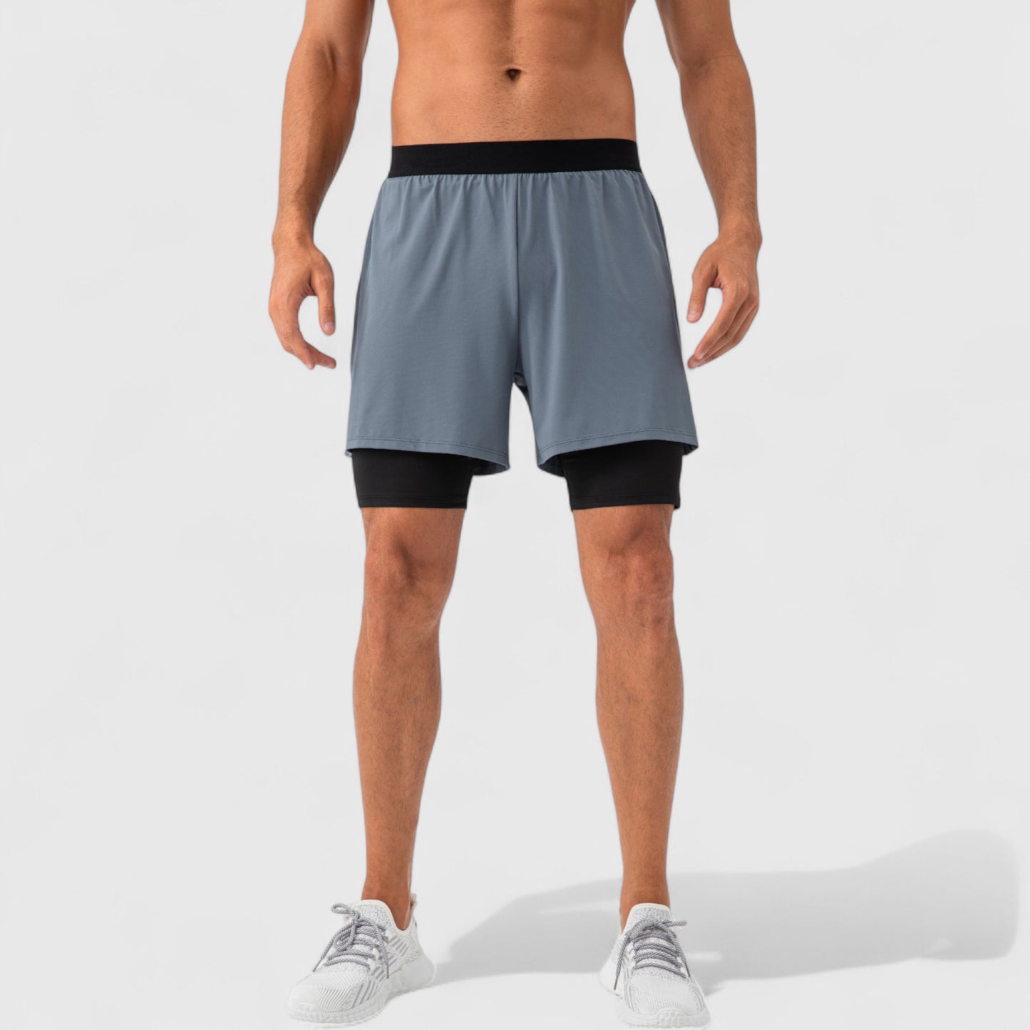 Men's 2-in-1 Training Shorts with Inner Compression Layer and Elastic Waistband