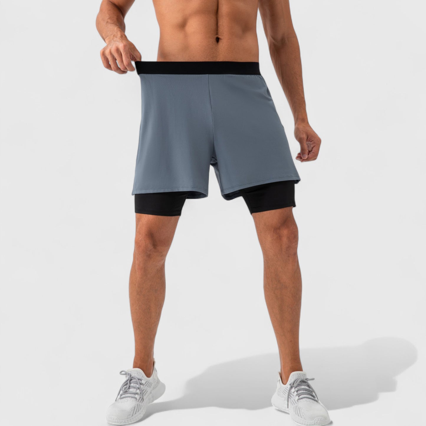 Men's 2-in-1 Training Shorts with Inner Compression Layer and Elastic Waistband