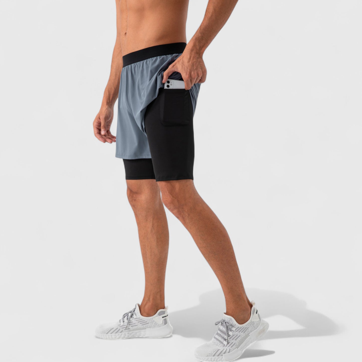 Men's 2-in-1 Training Shorts with Inner Compression Layer and Elastic Waistband