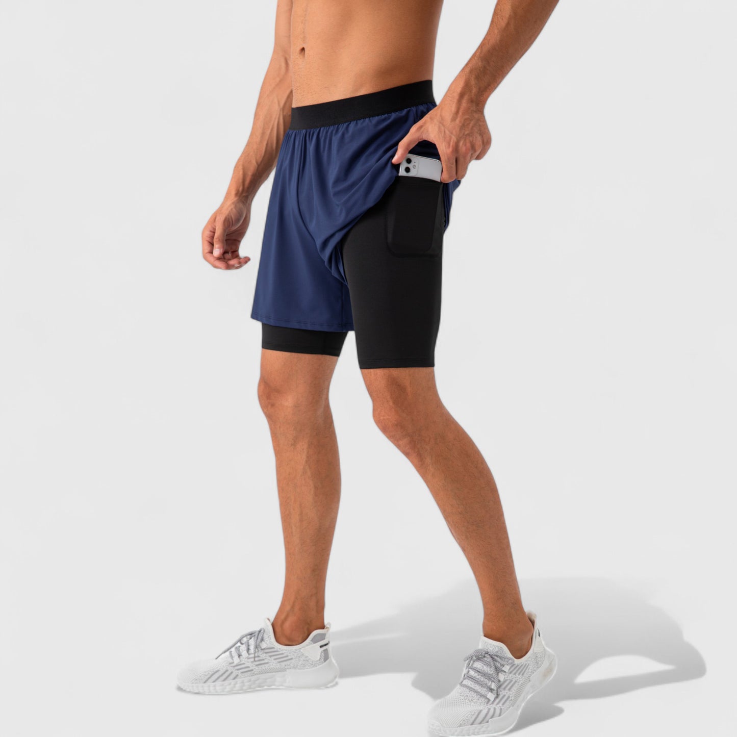 Men's 2-in-1 Training Shorts with Inner Compression Layer and Elastic Waistband