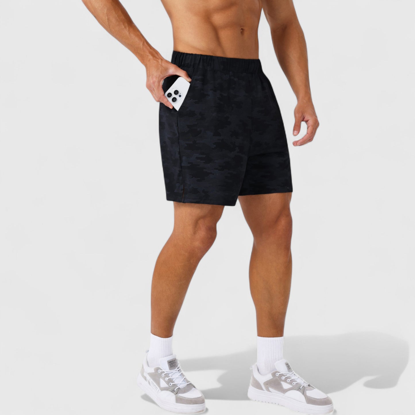 Men's Printed Athletic Shorts with Elastic Waistband and Side Pockets