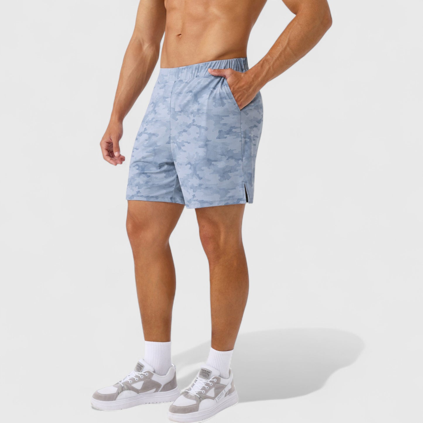 Men's Printed Athletic Shorts with Elastic Waistband and Side Pockets