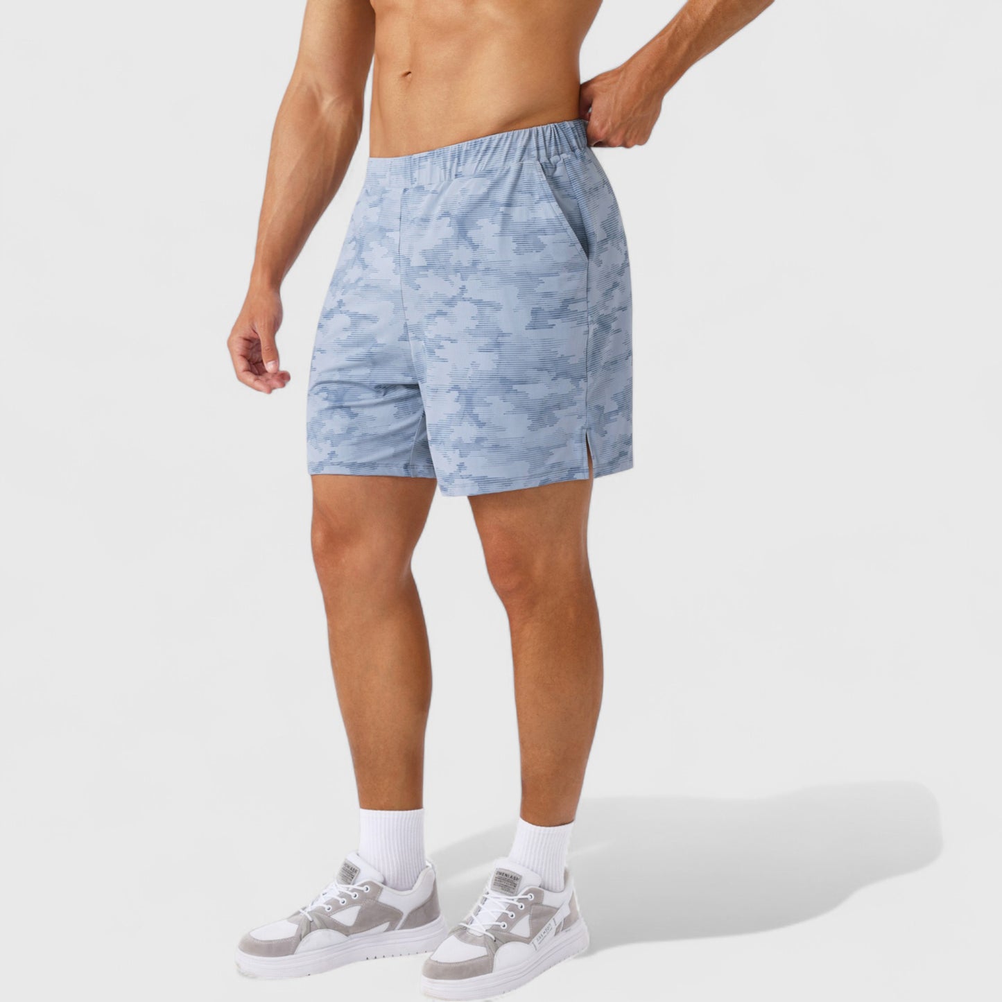 Men's Printed Athletic Shorts with Elastic Waistband and Side Pockets