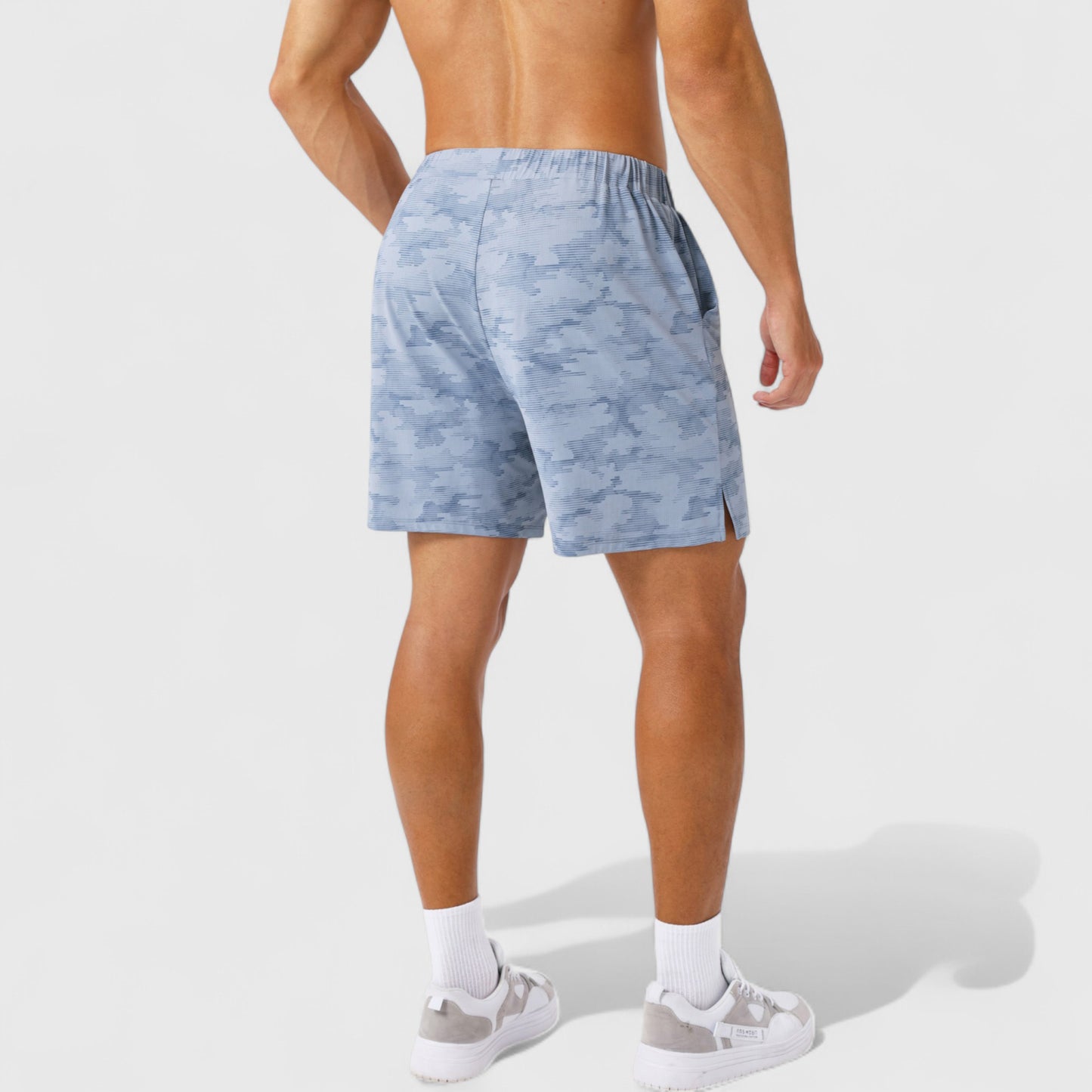 Men's Printed Athletic Shorts with Elastic Waistband and Side Pockets
