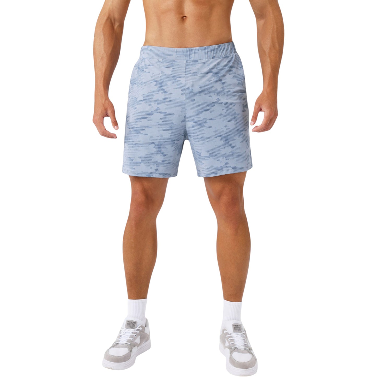 Men's Printed Athletic Shorts with Elastic Waistband and Side Pockets