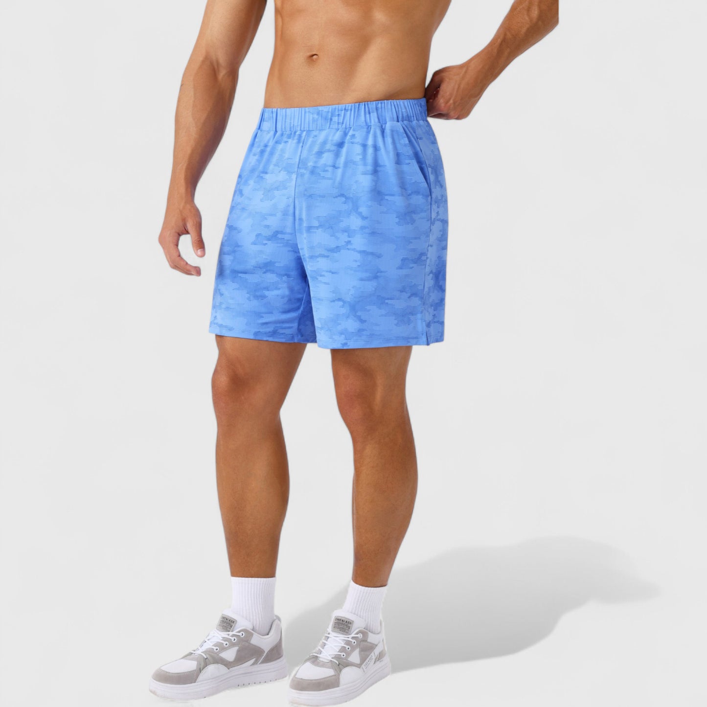 Men's Printed Athletic Shorts with Elastic Waistband and Side Pockets