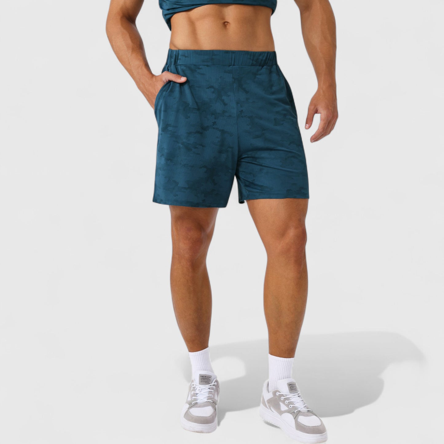 Men's Printed Athletic Shorts with Elastic Waistband and Side Pockets