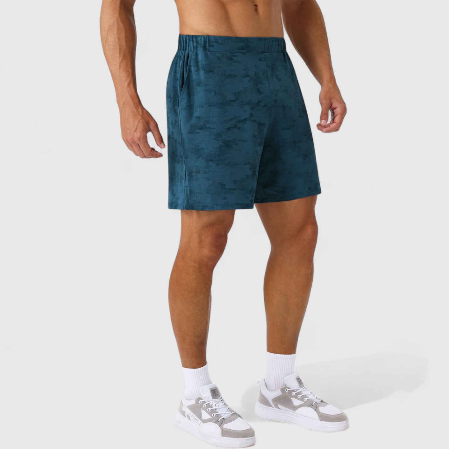 Men's Printed Athletic Shorts with Elastic Waistband and Side Pockets