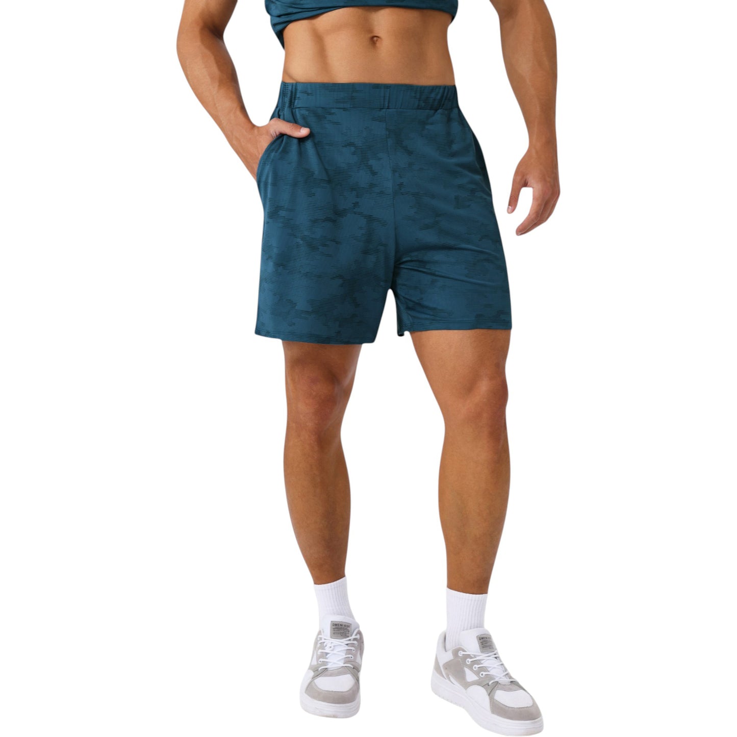 Men's Printed Athletic Shorts with Elastic Waistband and Side Pockets