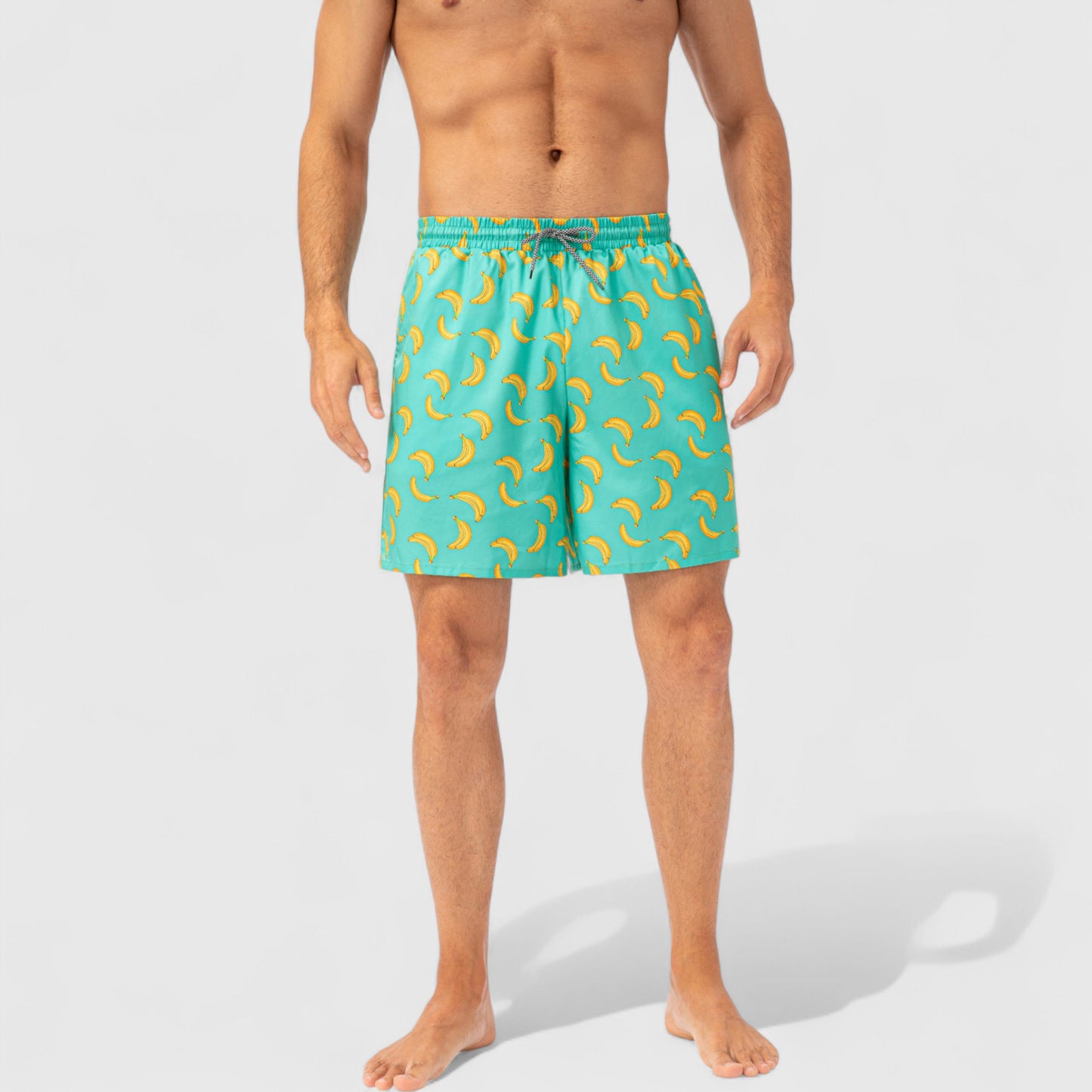Men's Tropical Print Swim Trunks with Elastic Waistband and Side Pockets