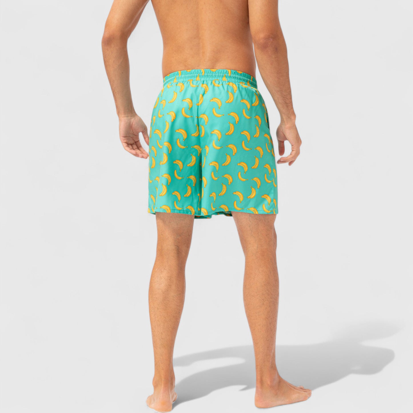 Men's Tropical Print Swim Trunks with Elastic Waistband and Side Pockets