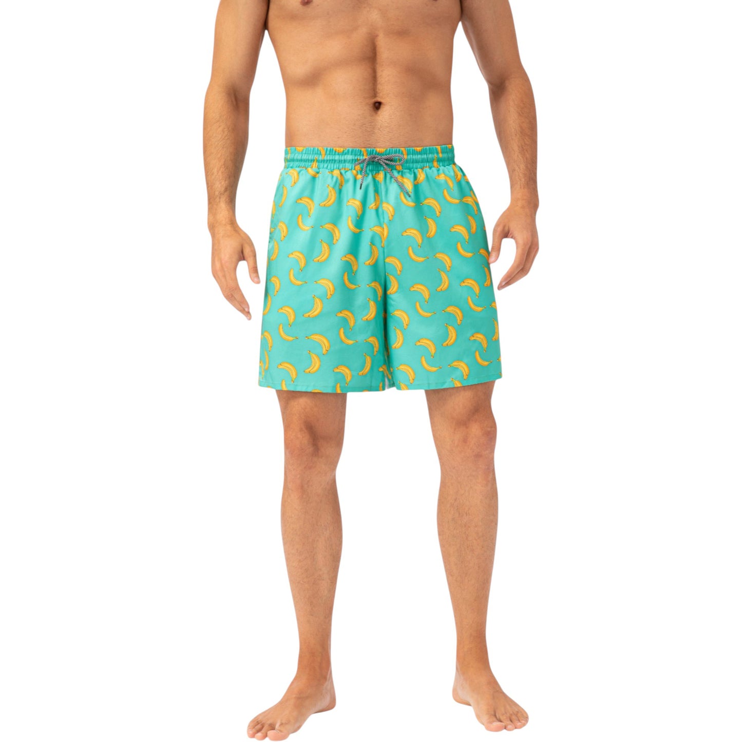 Men's Tropical Print Swim Trunks with Elastic Waistband and Side Pockets
