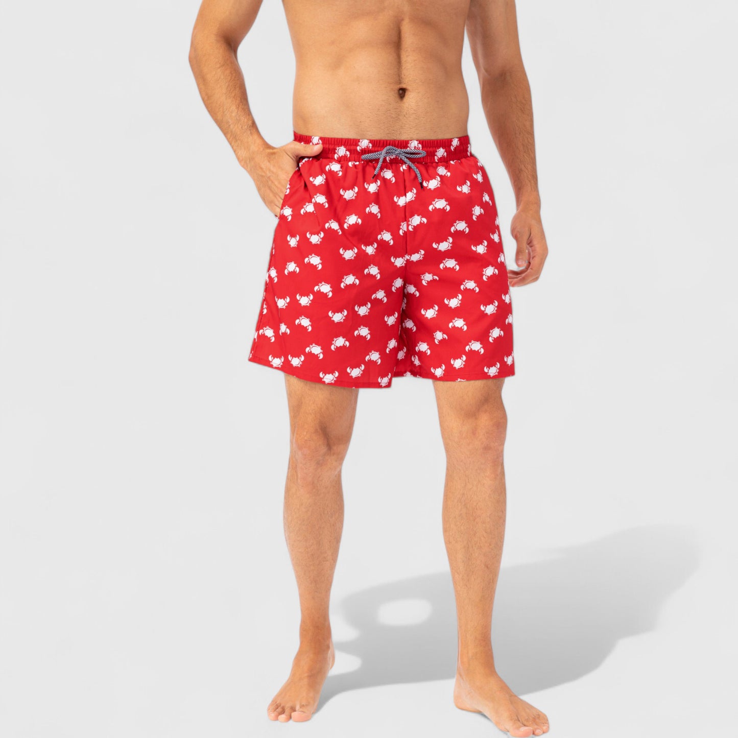 Men's Tropical Print Swim Trunks with Elastic Waistband and Side Pockets