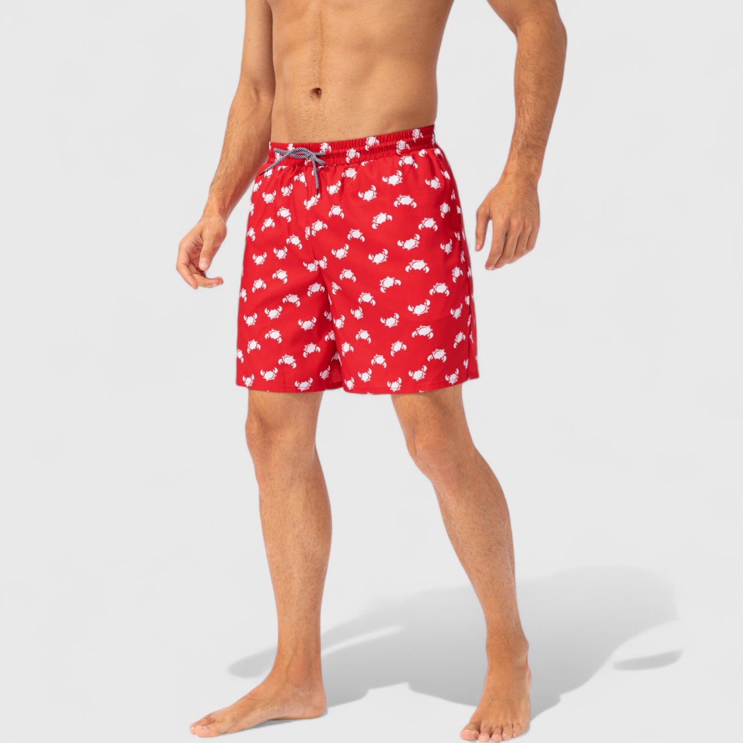 Men's Tropical Print Swim Trunks with Elastic Waistband and Side Pockets