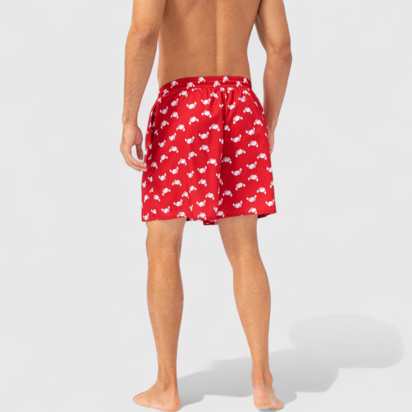 Men's Tropical Print Swim Trunks with Elastic Waistband and Side Pockets