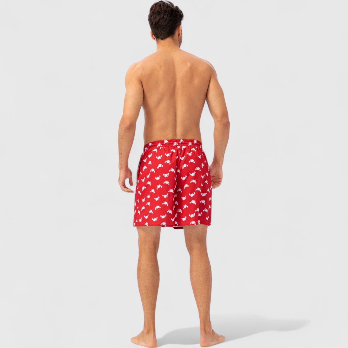 Men's Tropical Print Swim Trunks with Elastic Waistband and Side Pockets