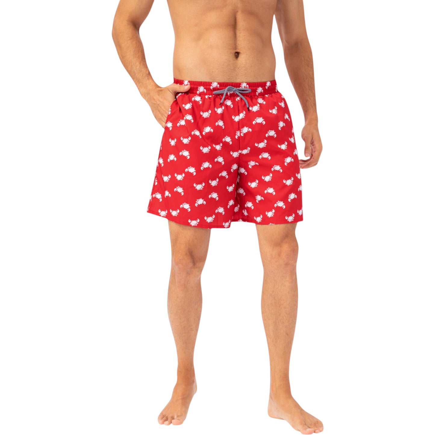 Men's Tropical Print Swim Trunks with Elastic Waistband and Side Pockets