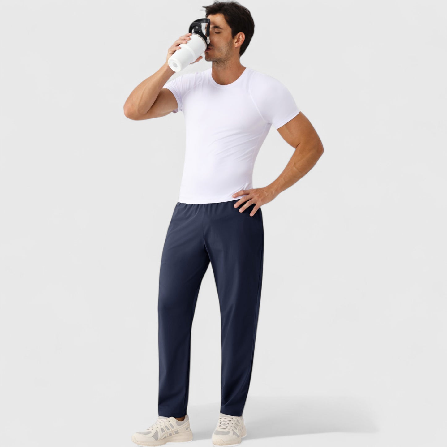 Men's Athletic Training Pants with Elastic Waistband and Straight Leg Fit