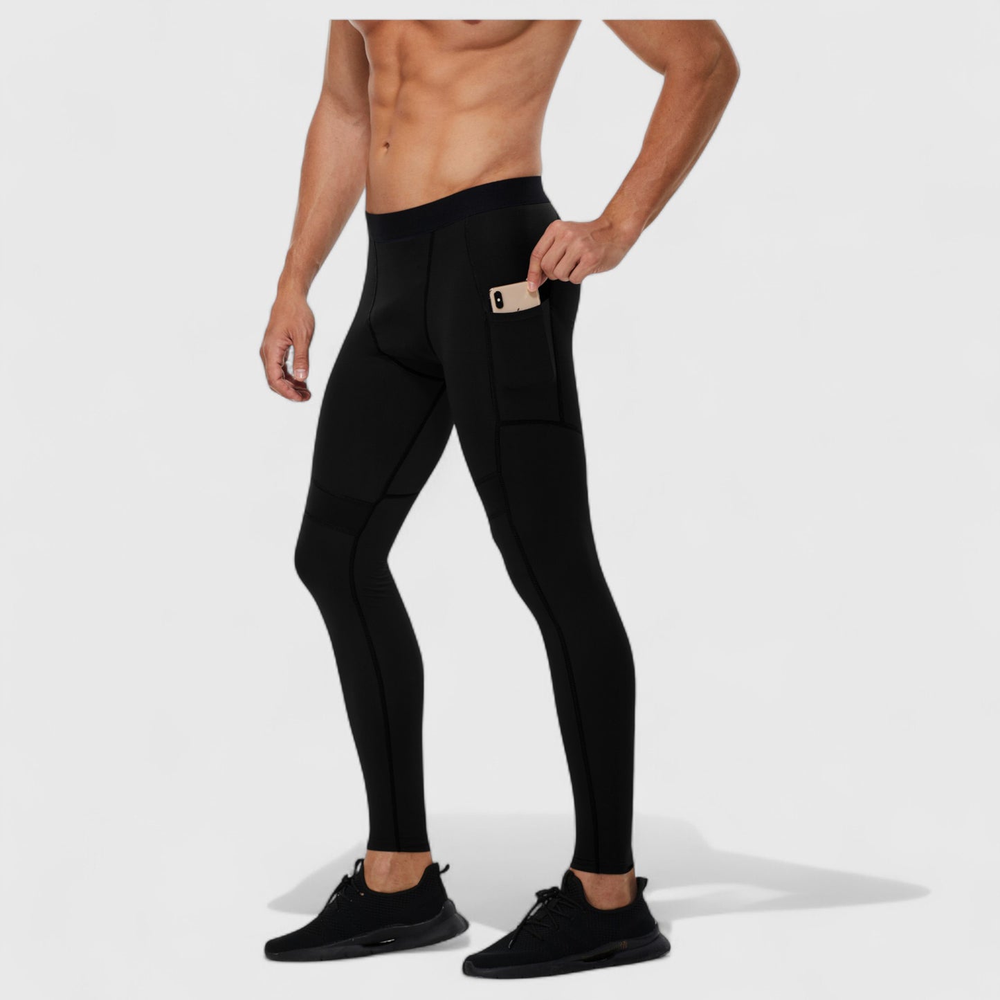 Men's Compression Leggings with Wide Waistband and Side Pocket for Training and Performance