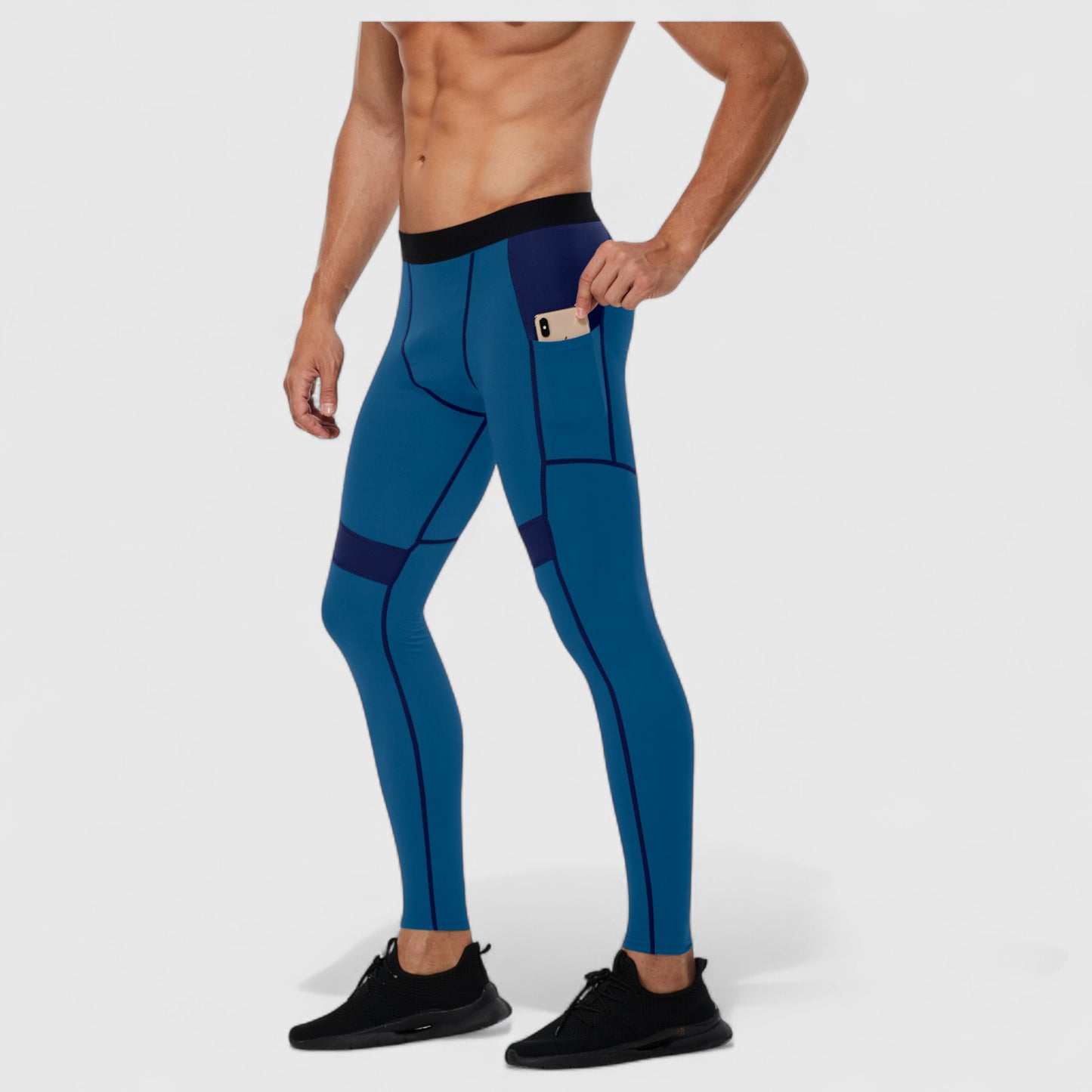 Men's Compression Leggings with Wide Waistband and Side Pocket for Training and Performance