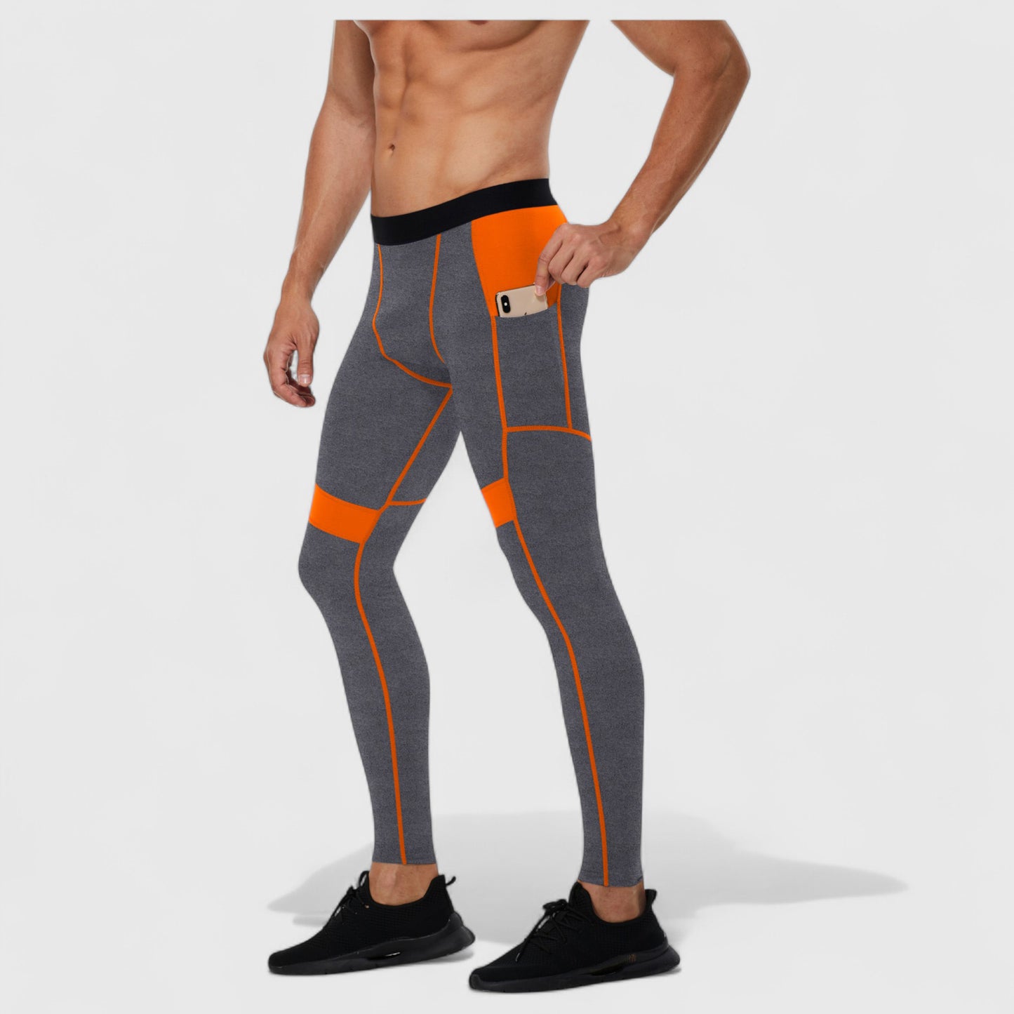 Men's Compression Leggings with Wide Waistband and Side Pocket for Training and Performance