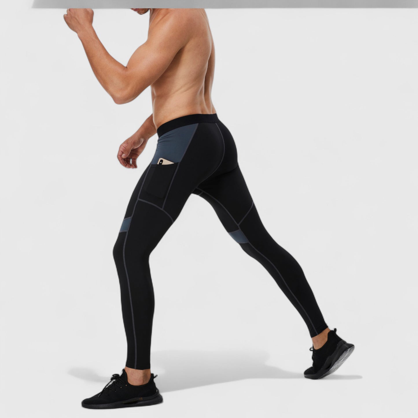 Men's Compression Leggings with Wide Waistband and Side Pocket for Training and Performance