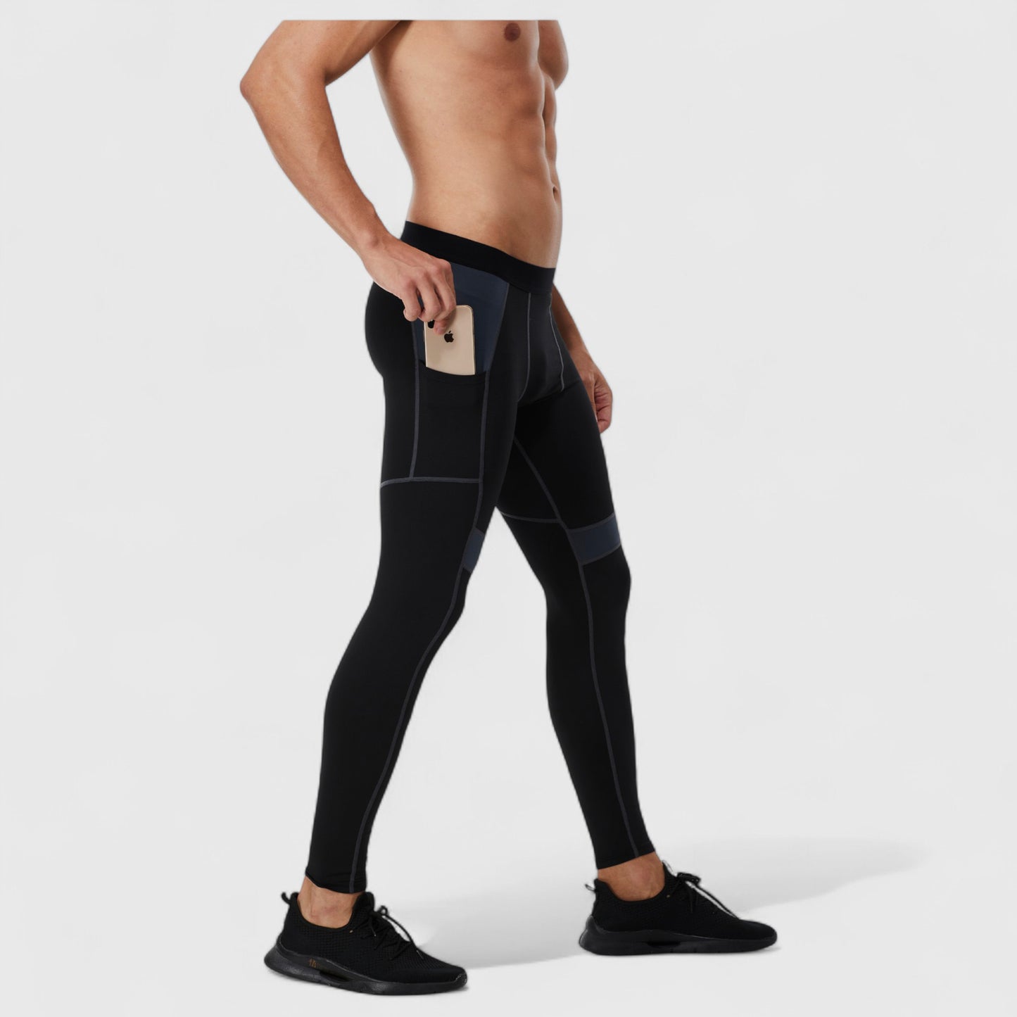 Men's Compression Leggings with Wide Waistband and Side Pocket for Training and Performance