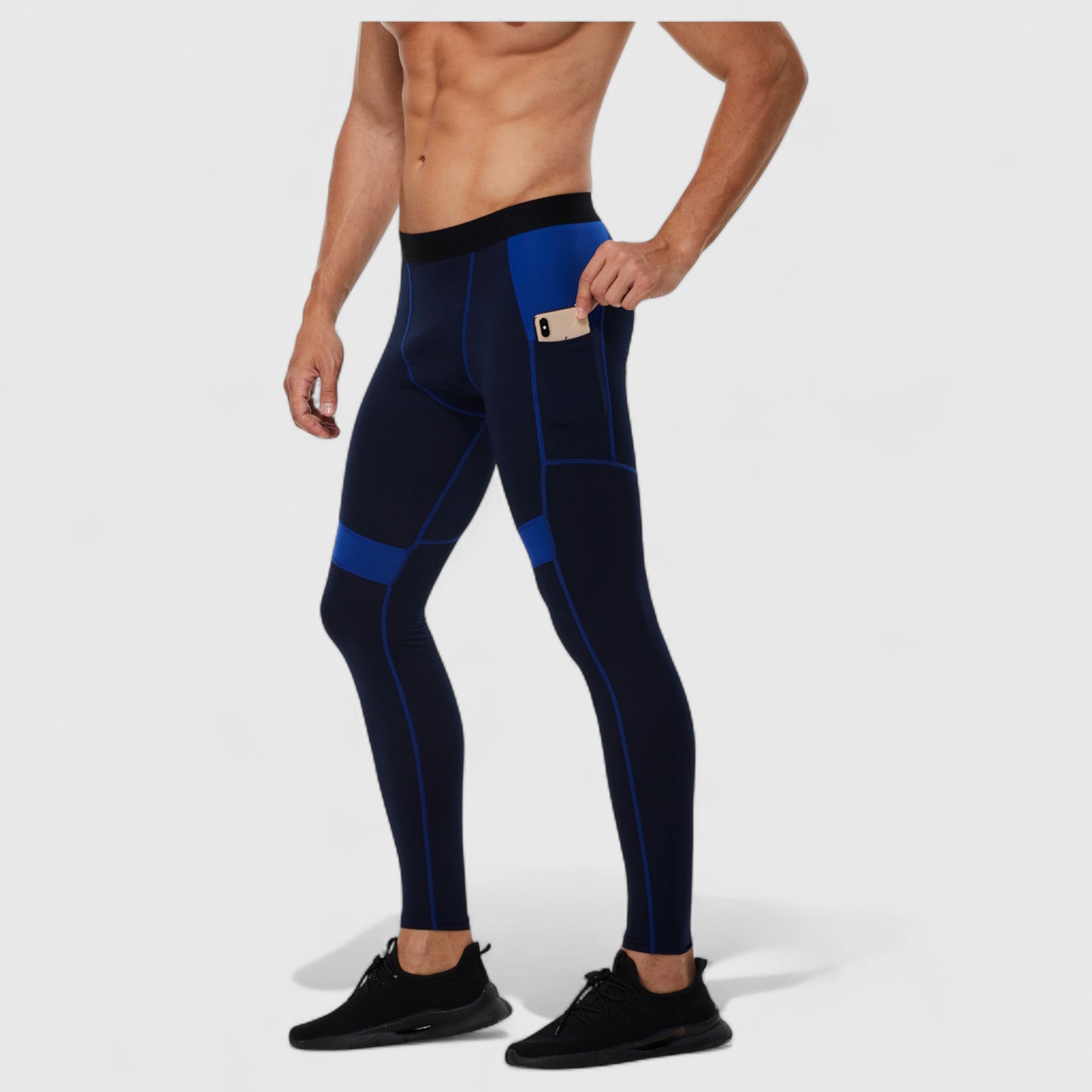Men's Compression Leggings with Wide Waistband and Side Pocket for Training and Performance