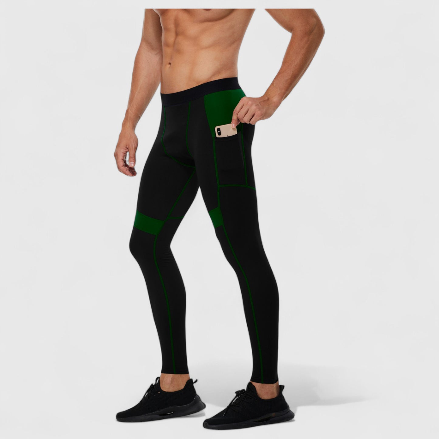 Men's Compression Leggings with Wide Waistband and Side Pocket for Training and Performance