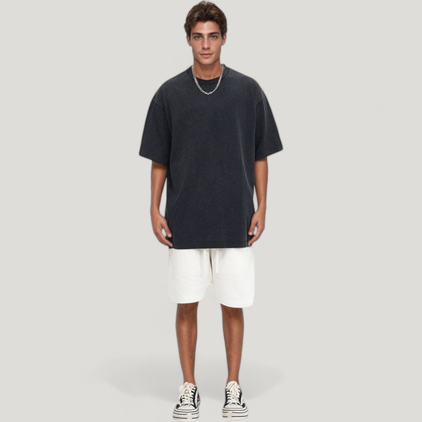 Men's Oversized Short Sleeve Crew Neck T-Shirt with Washed Vintage Look