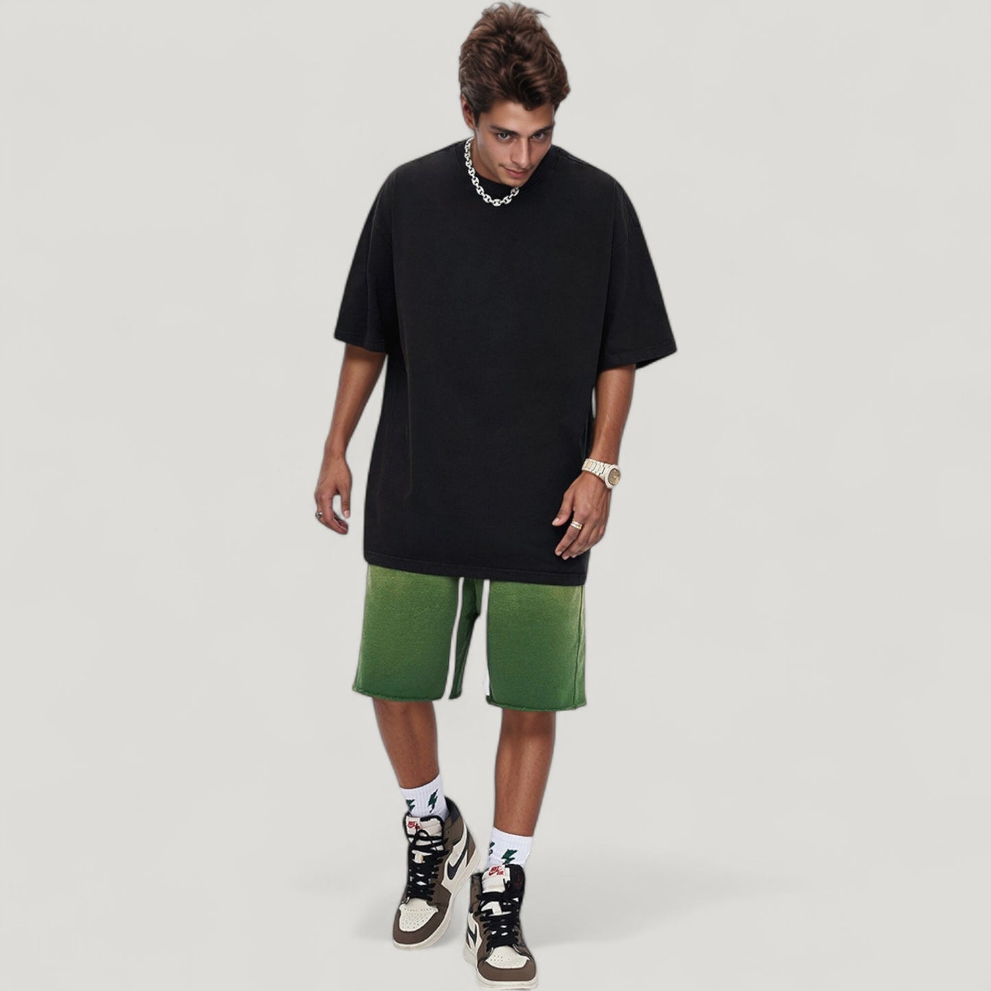 Men's Oversized Short Sleeve Crew Neck T-Shirt with Washed Vintage Look