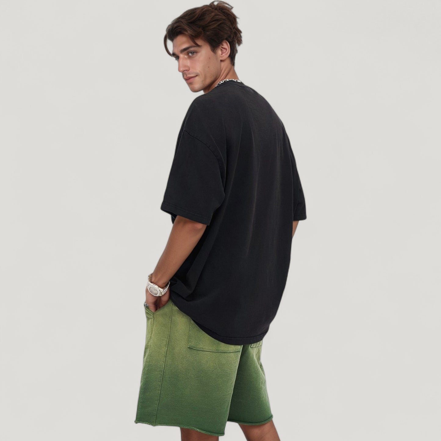 Men's Oversized Short Sleeve Crew Neck T-Shirt with Washed Vintage Look