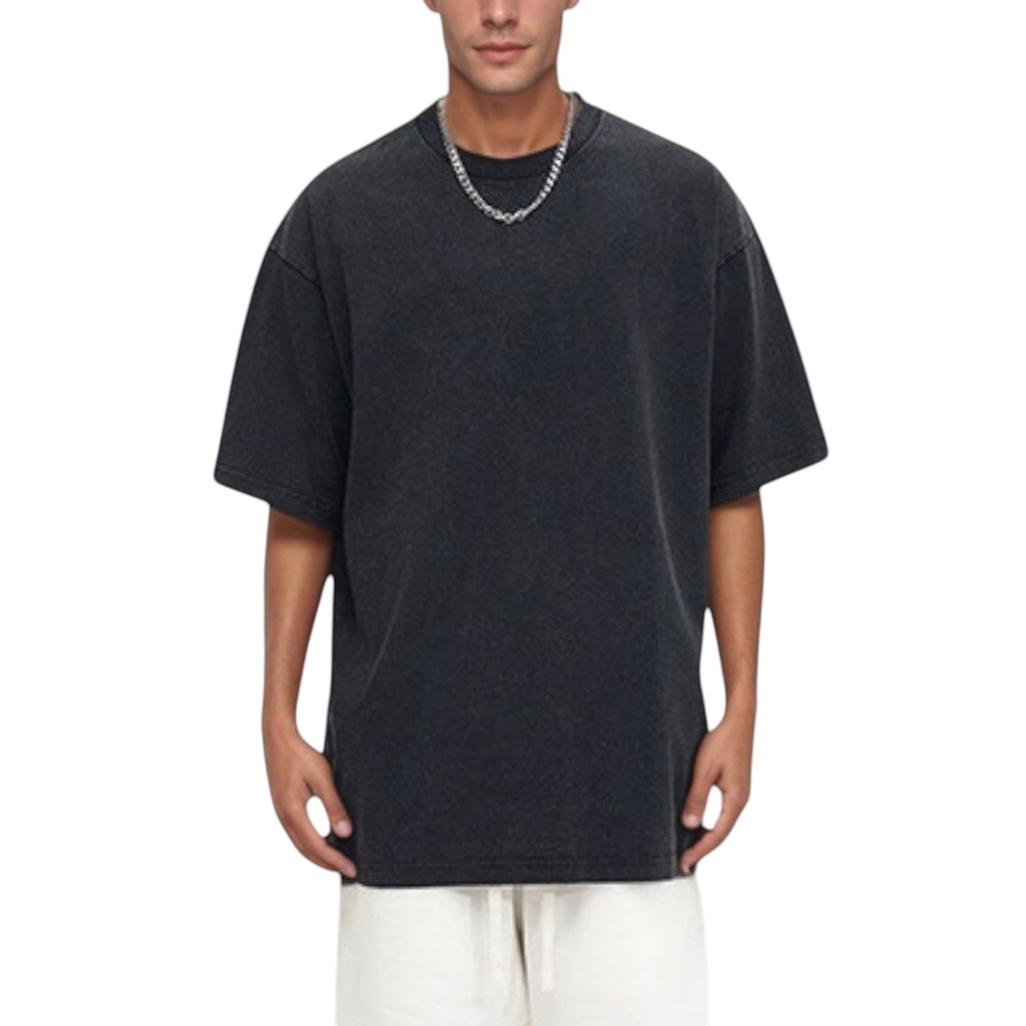 Men's Oversized Short Sleeve Crew Neck T-Shirt with Washed Vintage Look