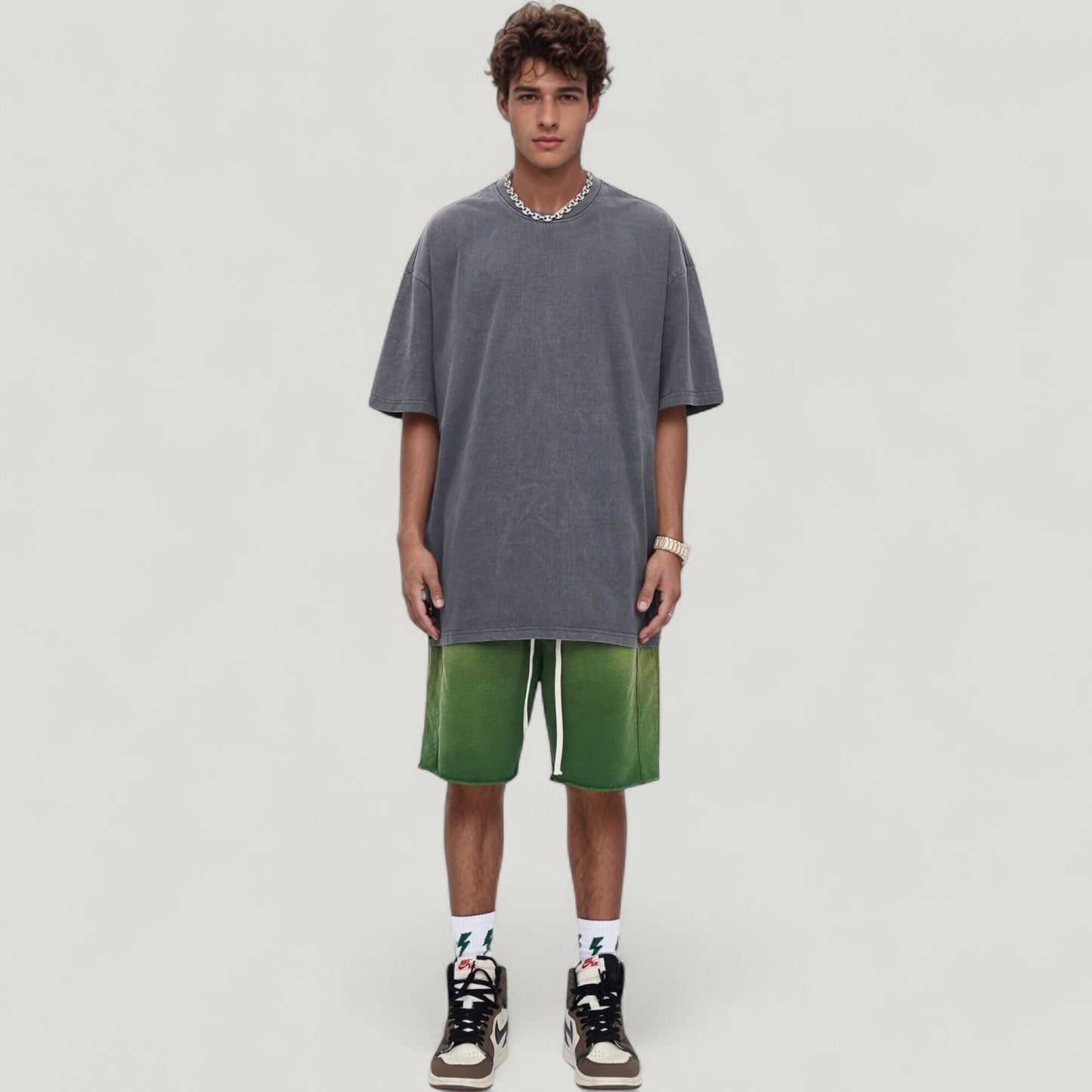 Men's Oversized Short Sleeve Crew Neck T-Shirt with Washed Vintage Look