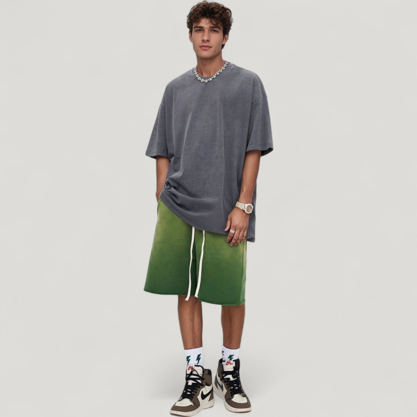 Men's Oversized Short Sleeve Crew Neck T-Shirt with Washed Vintage Look
