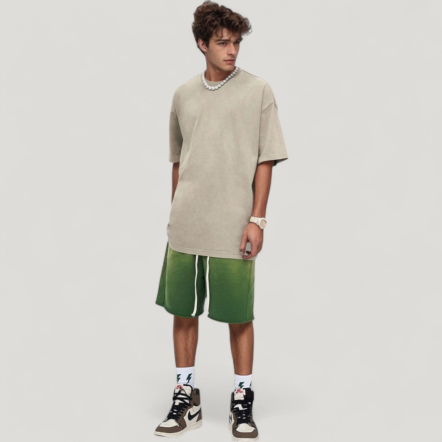 Men's Oversized Short Sleeve Crew Neck T-Shirt with Washed Vintage Look