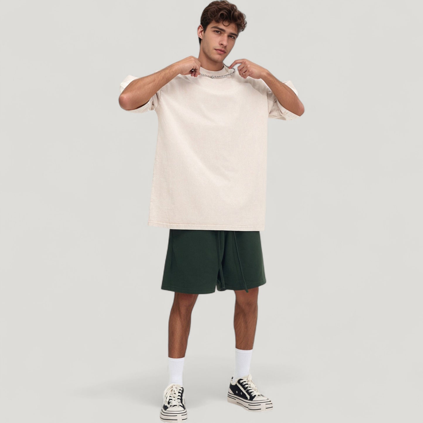 Men's Oversized Short Sleeve Crew Neck T-Shirt with Washed Vintage Look