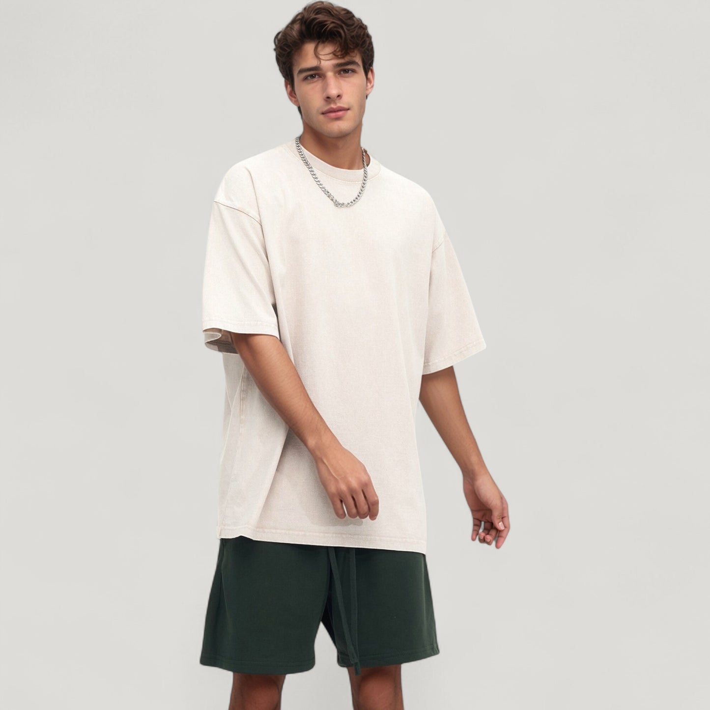 Men's Oversized Short Sleeve Crew Neck T-Shirt with Washed Vintage Look